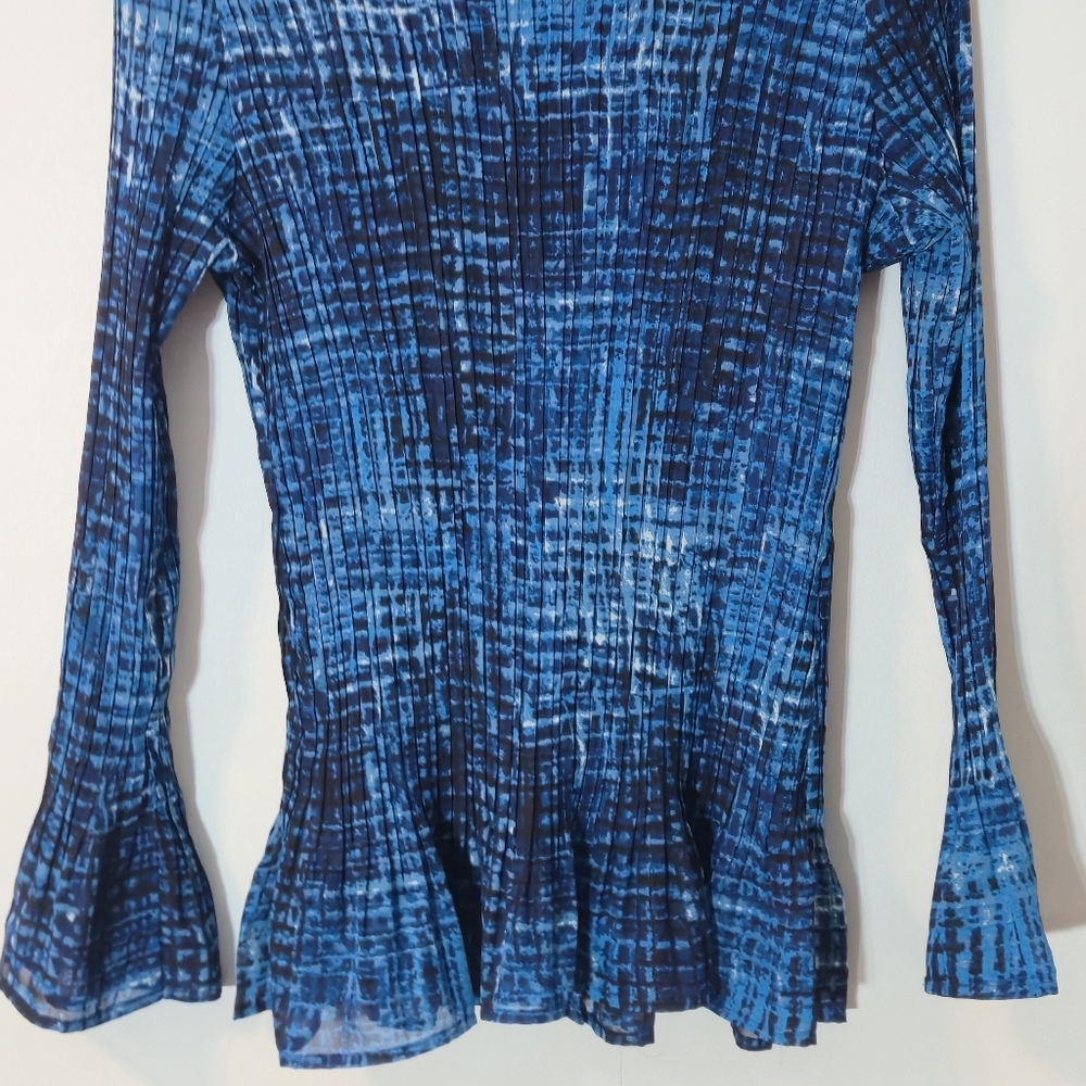 Addition Elle Sz 16 Abstract Button-Up Blouse Pleated Flared Sleeves Royal Blue - Picture 12 of 16